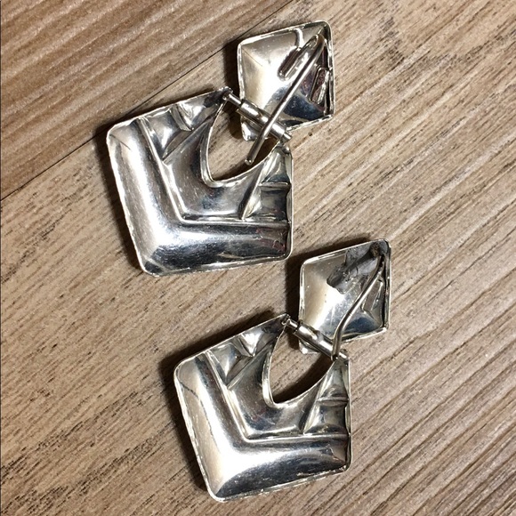 Vintage .925 Sterling Silver Geometrical Earrings - Picture 4 of 7
